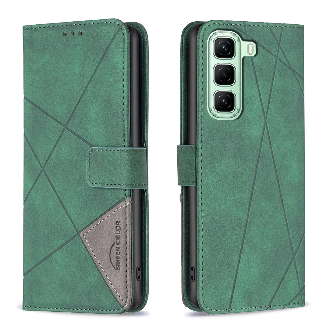 Infinix Hot 50 5G Wallet Case – Rhombus Texture PU Leather, Magnetic Buckle, Card Slots, Stand Function, Shockproof Protective Cover