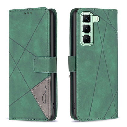 Infinix Hot 50 5G Wallet Case – Rhombus Texture PU Leather, Magnetic Buckle, Card Slots, Stand Function, Shockproof Protective Cover