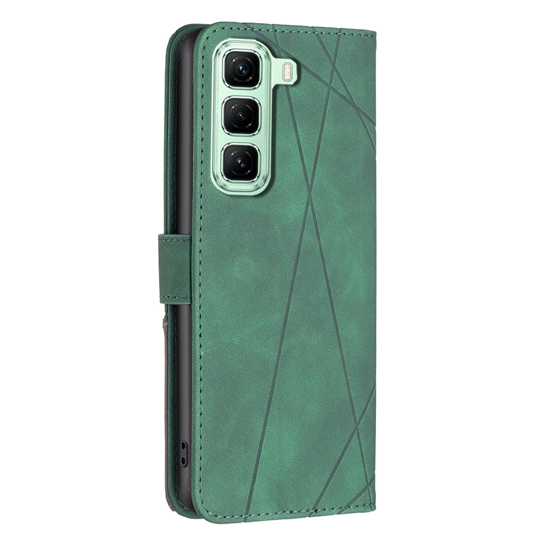 Infinix Hot 50 5G Wallet Case – Rhombus Texture PU Leather, Magnetic Buckle, Card Slots, Stand Function, Shockproof Protective Cover