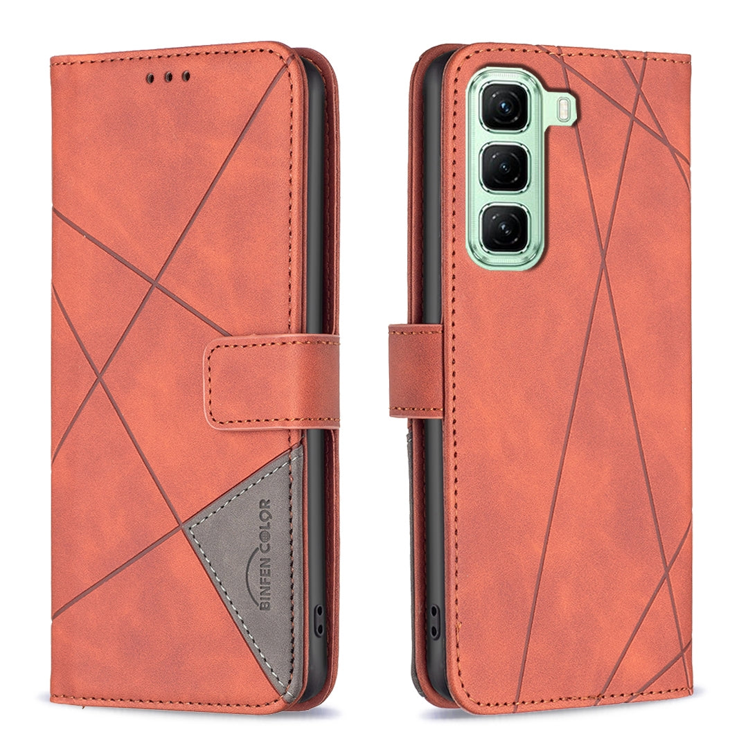 Infinix Hot 50 5G Wallet Case – Rhombus Texture PU Leather, Magnetic Buckle, Card Slots, Stand Function, Shockproof Protective Cover