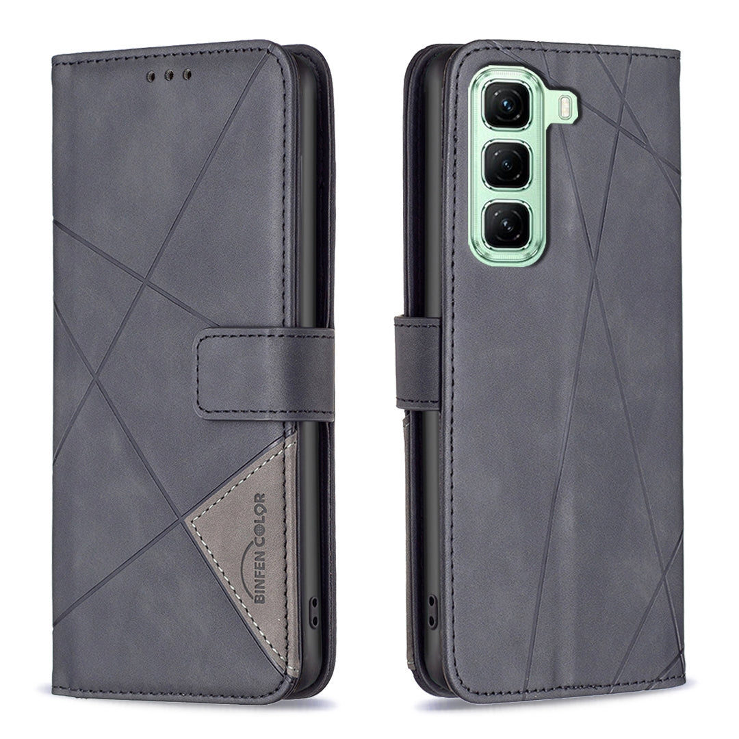 Infinix Hot 50 5G Wallet Case – Rhombus Texture PU Leather, Magnetic Buckle, Card Slots, Stand Function, Shockproof Protective Cover