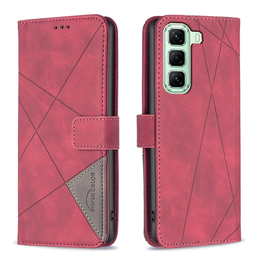 Infinix Hot 50 4G Wallet Case – Rhombus Texture PU Leather, Magnetic Buckle, Card Slots, Stand Function, Shockproof Protective Cover