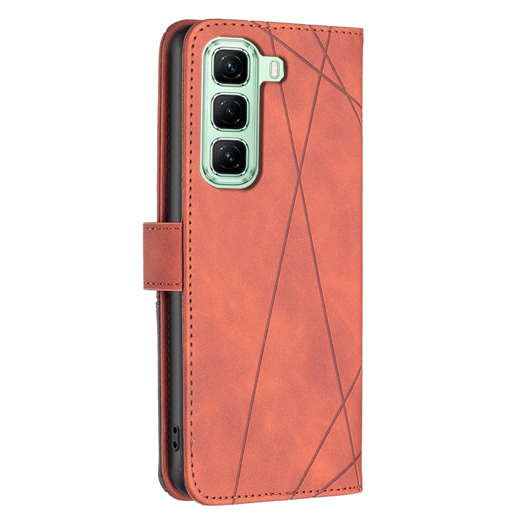 Infinix Hot 50 4G Wallet Case – Rhombus Texture PU Leather, Magnetic Buckle, Card Slots, Stand Function, Shockproof Protective Cover