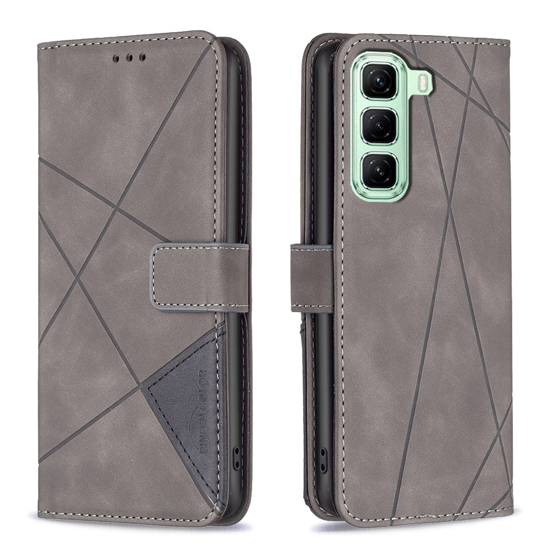 Infinix Hot 50 4G Wallet Case – Rhombus Texture PU Leather, Magnetic Buckle, Card Slots, Stand Function, Shockproof Protective Cover