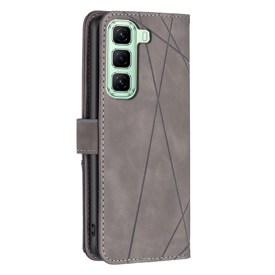 Infinix Hot 50 4G Wallet Case – Rhombus Texture PU Leather, Magnetic Buckle, Card Slots, Stand Function, Shockproof Protective Cover
