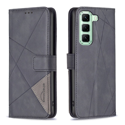 Infinix Hot 50 4G Wallet Case – Rhombus Texture PU Leather, Magnetic Buckle, Card Slots, Stand Function, Shockproof Protective Cover