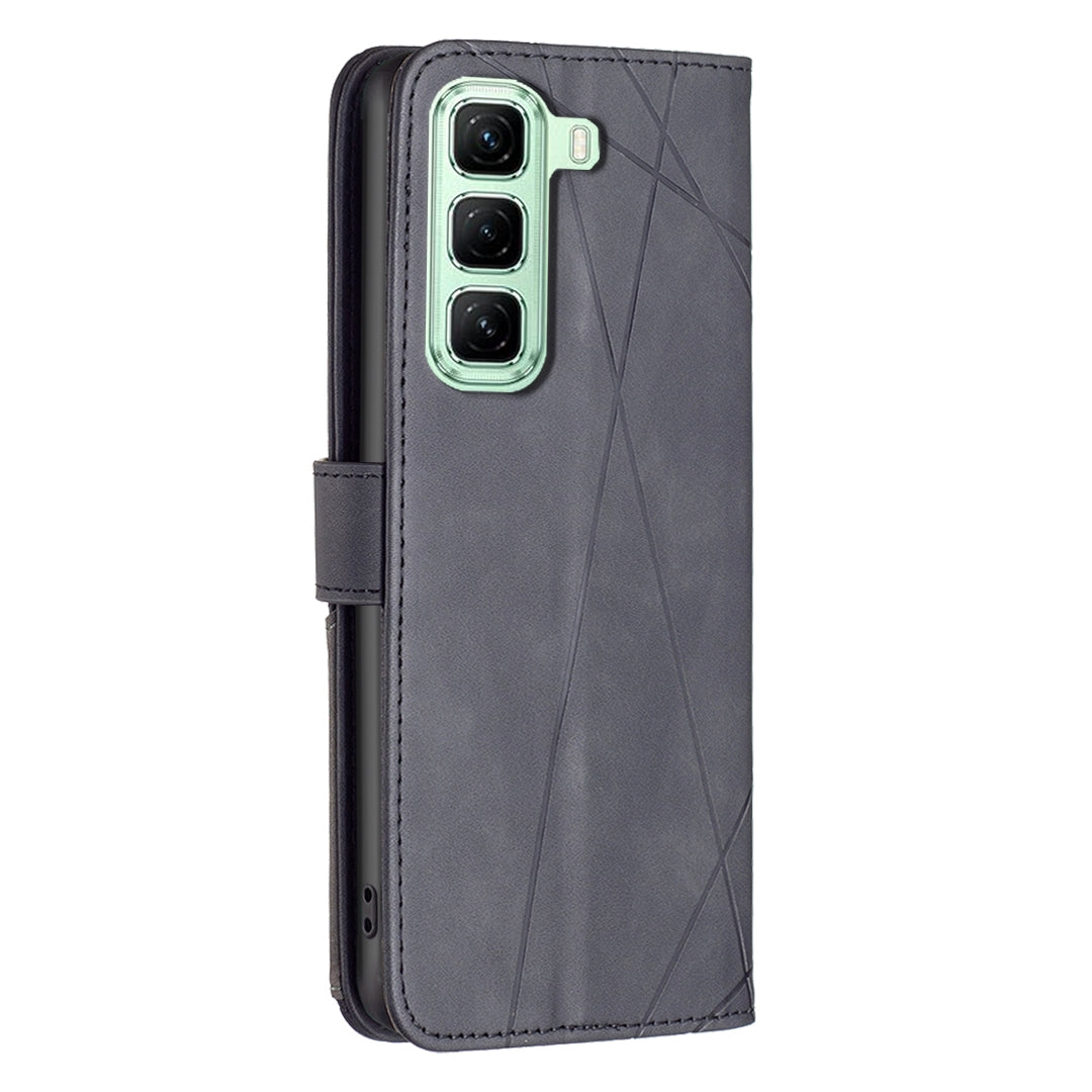 Infinix Hot 50 4G Wallet Case – Rhombus Texture PU Leather, Magnetic Buckle, Card Slots, Stand Function, Shockproof Protective Cover