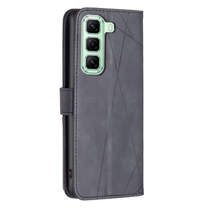 Infinix Hot 50 4G Wallet Case – Rhombus Texture PU Leather, Magnetic Buckle, Card Slots, Stand Function, Shockproof Protective Cover