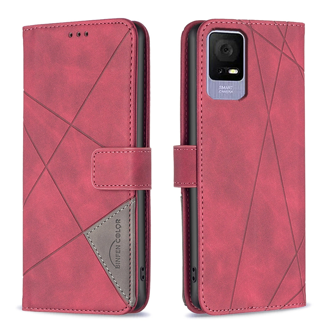 TCL 40 SE Wallet Case – Rhombus Texture PU Leather, Magnetic Buckle, Card Slots, Stand Function, Shockproof Protective Cover
