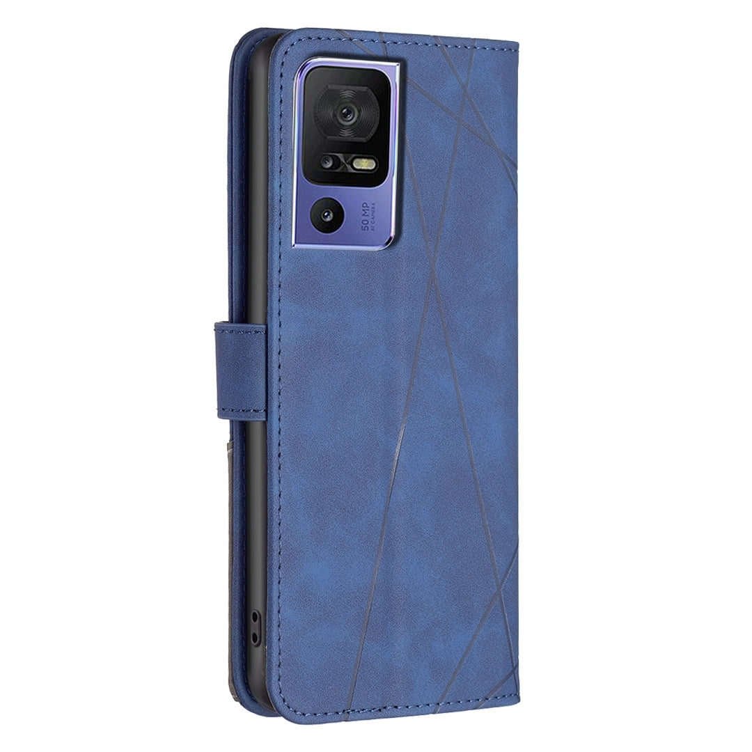 TCL 40 SE Wallet Case – Rhombus Texture PU Leather, Magnetic Buckle, Card Slots, Stand Function, Shockproof Protective Cover