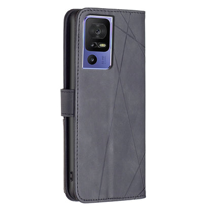 TCL 40 SE Wallet Case – Rhombus Texture PU Leather, Magnetic Buckle, Card Slots, Stand Function, Shockproof Protective Cover