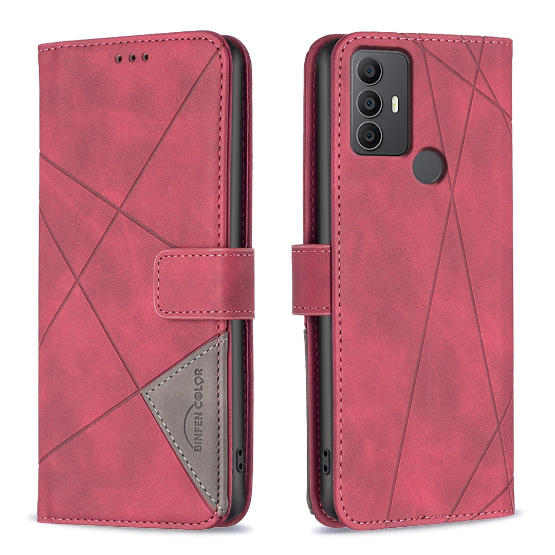 TCL 30 SE Wallet Case – Rhombus Texture PU Leather, Magnetic Buckle, Card Slots, Stand Function, Shockproof Protective Cover