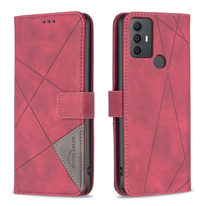 TCL 30 SE Wallet Case – Rhombus Texture PU Leather, Magnetic Buckle, Card Slots, Stand Function, Shockproof Protective Cover