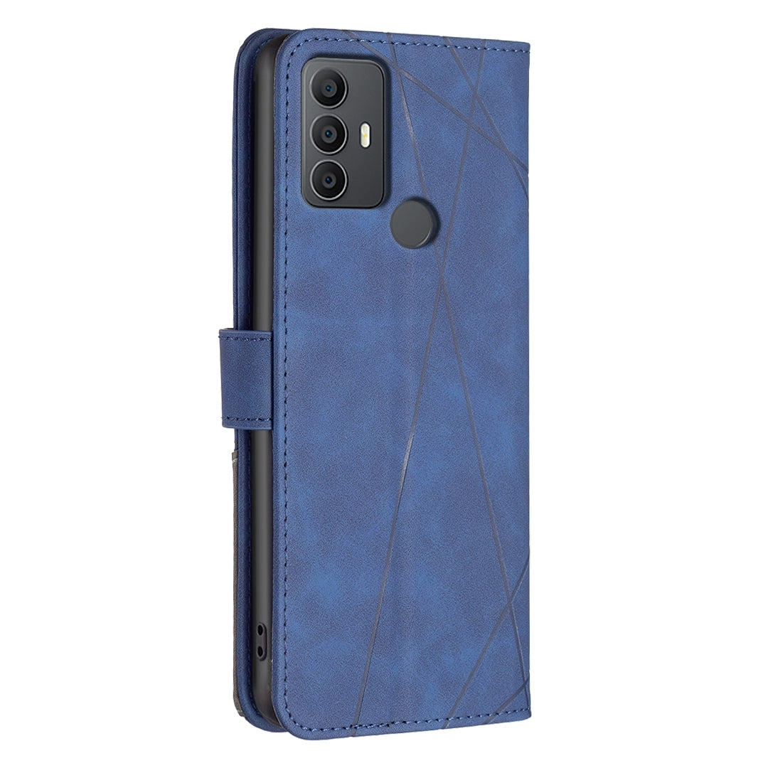 TCL 305 Wallet Case – Rhombus Texture PU Leather, Magnetic Buckle, Card Slots, Stand Function, Shockproof Protective Cover
