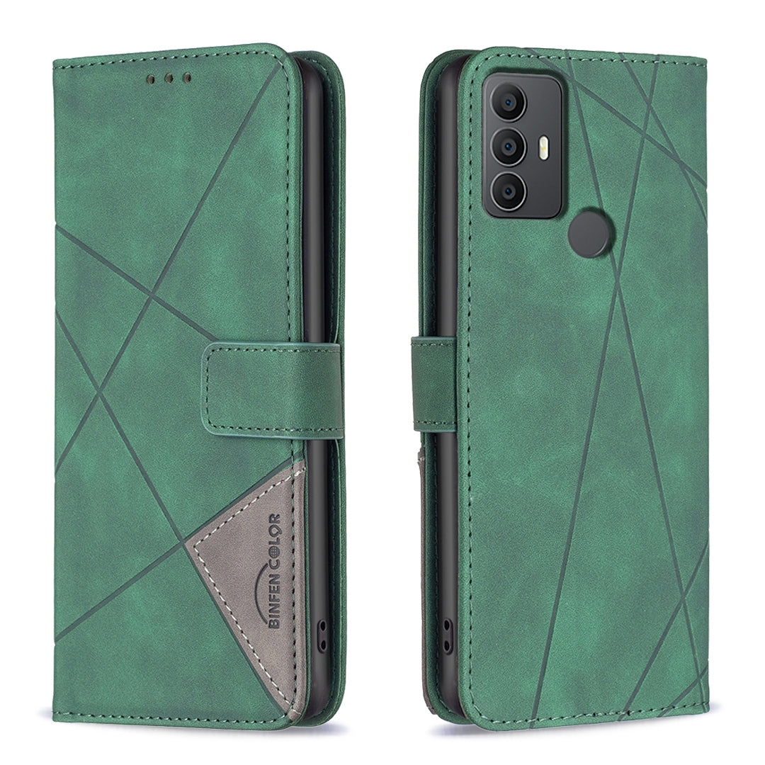TCL 305 Wallet Case – Rhombus Texture PU Leather, Magnetic Buckle, Card Slots, Stand Function, Shockproof Protective Cover