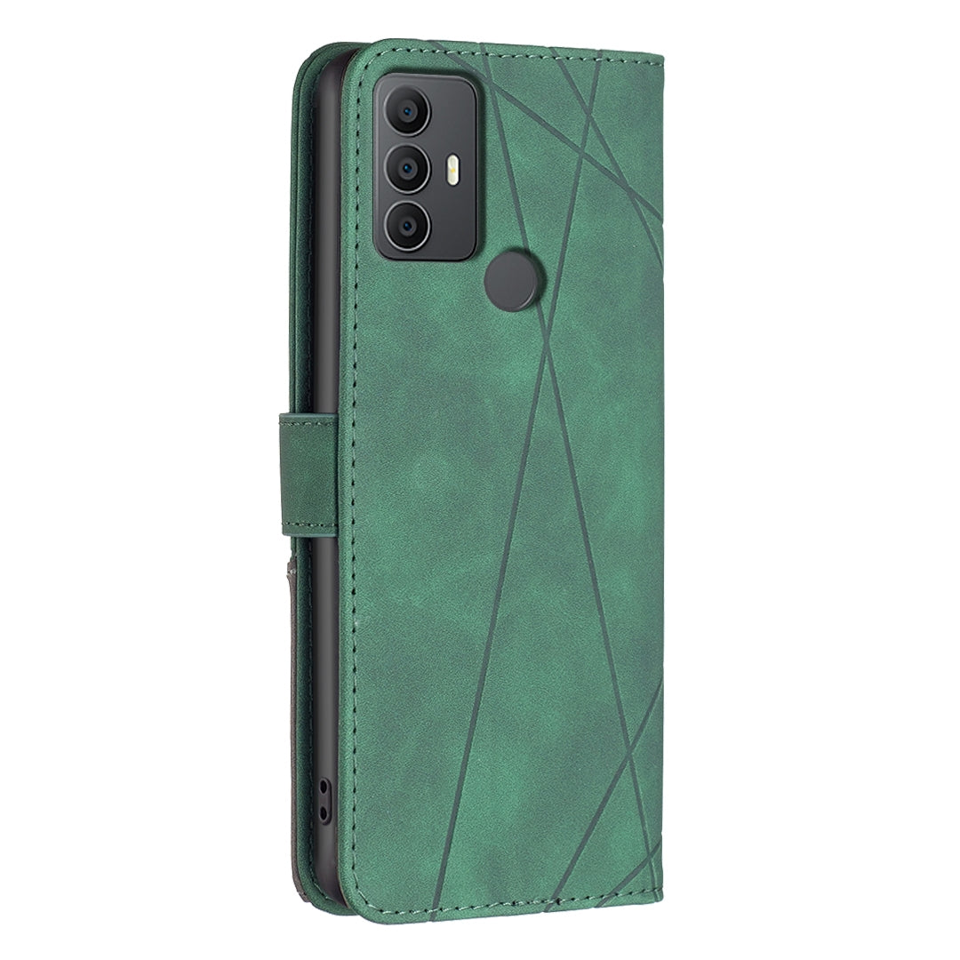 TCL 30 SE Wallet Case – Rhombus Texture PU Leather, Magnetic Buckle, Card Slots, Stand Function, Shockproof Protective Cover