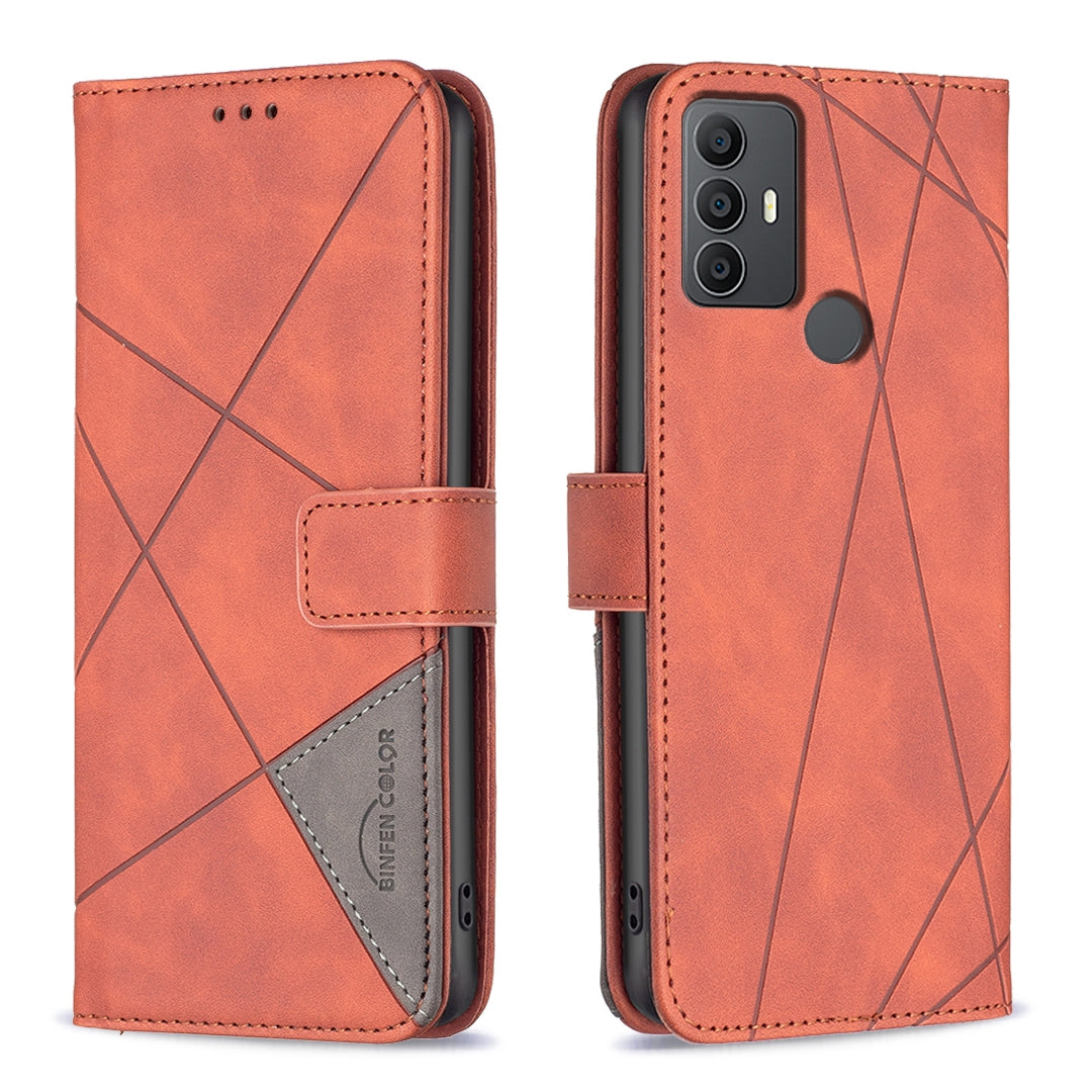 TCL 305 Wallet Case – Rhombus Texture PU Leather, Magnetic Buckle, Card Slots, Stand Function, Shockproof Protective Cover