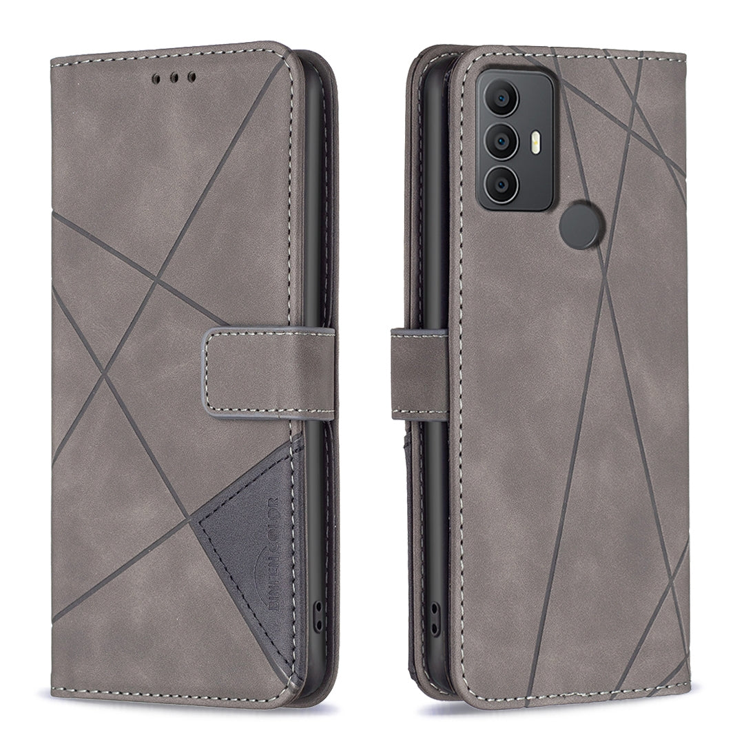 TCL 305 Wallet Case – Rhombus Texture PU Leather, Magnetic Buckle, Card Slots, Stand Function, Shockproof Protective Cover