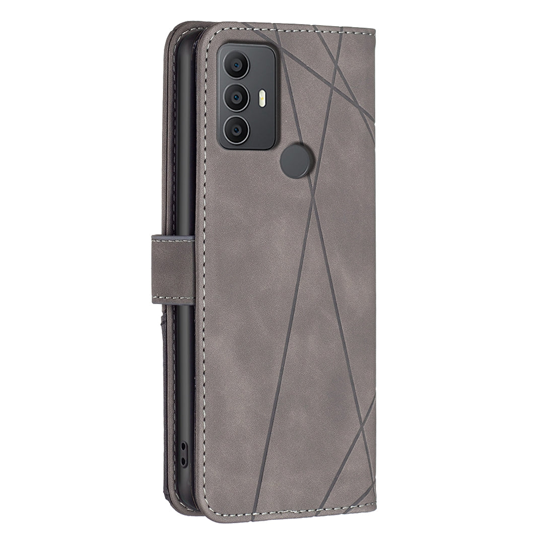 TCL 306 Wallet Case – Rhombus Texture PU Leather, Magnetic Buckle, Card Slots, Stand Function, Shockproof Protective Cover