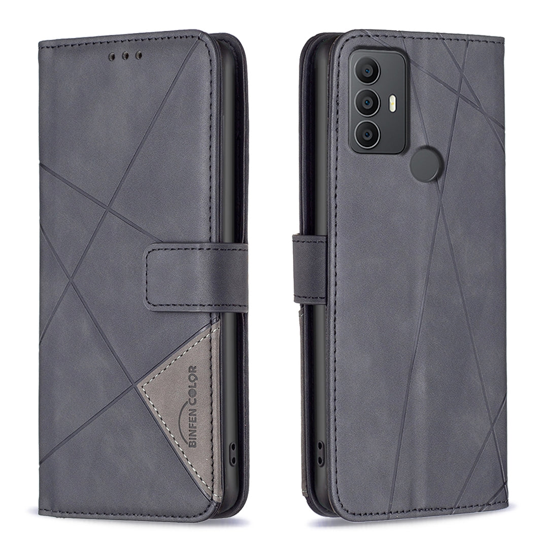 TCL 305 Wallet Case – Rhombus Texture PU Leather, Magnetic Buckle, Card Slots, Stand Function, Shockproof Protective Cover