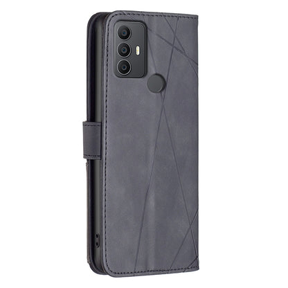 TCL 306 Wallet Case – Rhombus Texture PU Leather, Magnetic Buckle, Card Slots, Stand Function, Shockproof Protective Cover