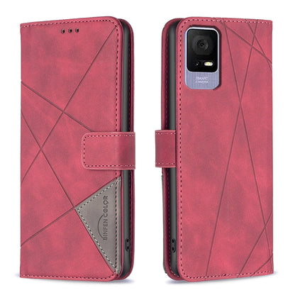 TCL 405 Wallet Case – Rhombus Texture PU Leather, Magnetic Buckle, Card Slots, Stand Function, Shockproof Protective Cover