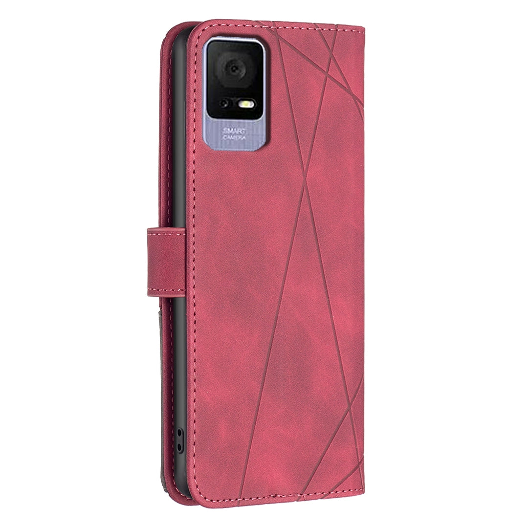 TCL 405 Wallet Case – Rhombus Texture PU Leather, Magnetic Buckle, Card Slots, Stand Function, Shockproof Protective Cover