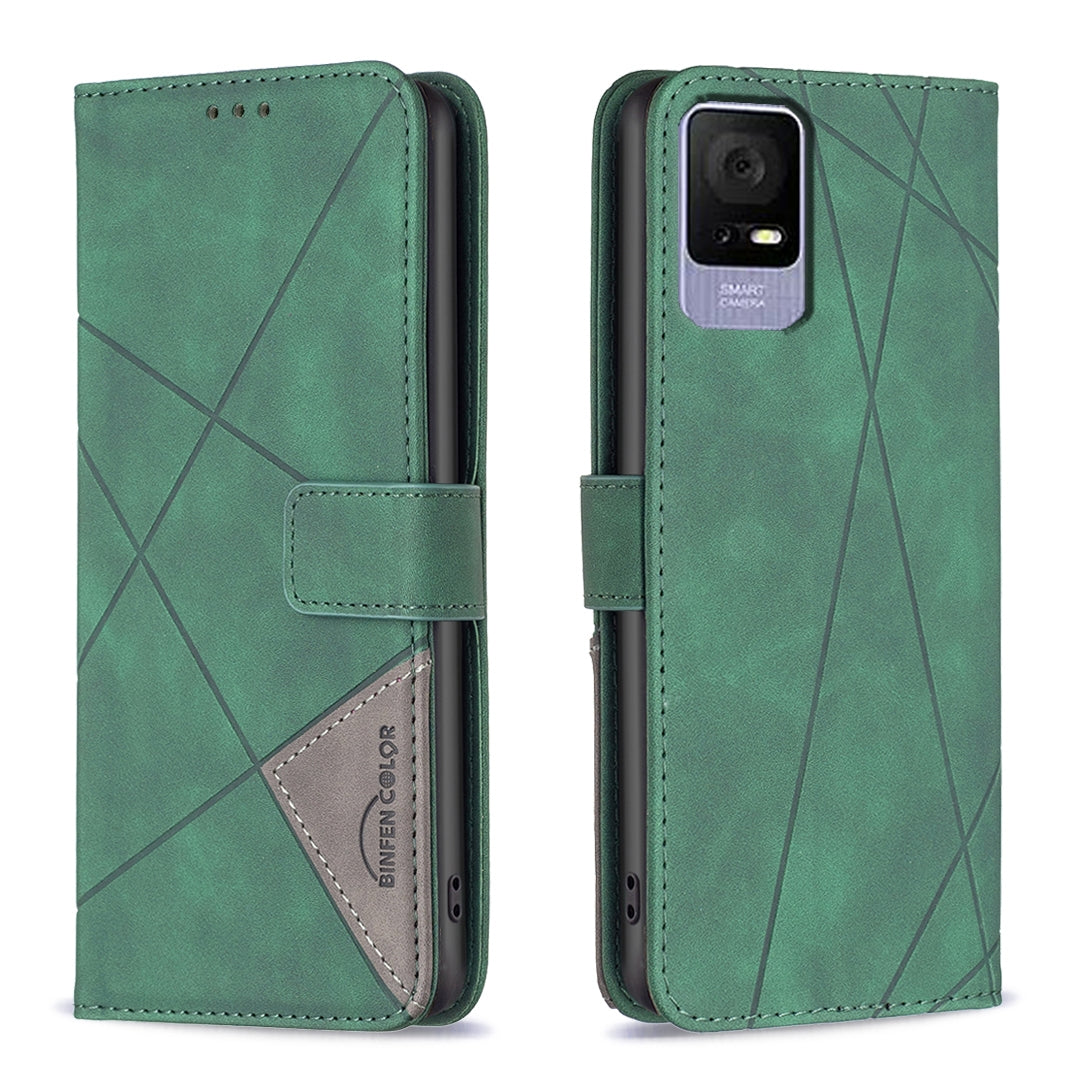 TCL 405 Wallet Case – Rhombus Texture PU Leather, Magnetic Buckle, Card Slots, Stand Function, Shockproof Protective Cover