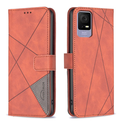 TCL 405 Wallet Case – Rhombus Texture PU Leather, Magnetic Buckle, Card Slots, Stand Function, Shockproof Protective Cover