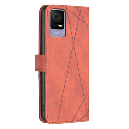 TCL 405 Wallet Case – Rhombus Texture PU Leather, Magnetic Buckle, Card Slots, Stand Function, Shockproof Protective Cover