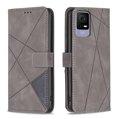 TCL 405 Wallet Case – Rhombus Texture PU Leather, Magnetic Buckle, Card Slots, Stand Function, Shockproof Protective Cover