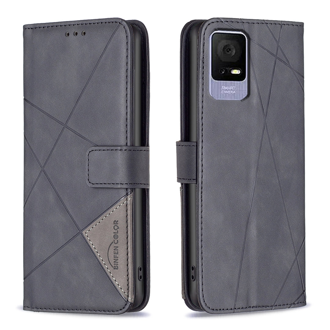 TCL 405 Wallet Case – Rhombus Texture PU Leather, Magnetic Buckle, Card Slots, Stand Function, Shockproof Protective Cover