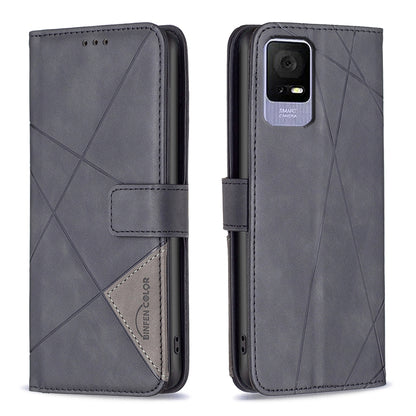 TCL 405 Wallet Case – Rhombus Texture PU Leather, Magnetic Buckle, Card Slots, Stand Function, Shockproof Protective Cover