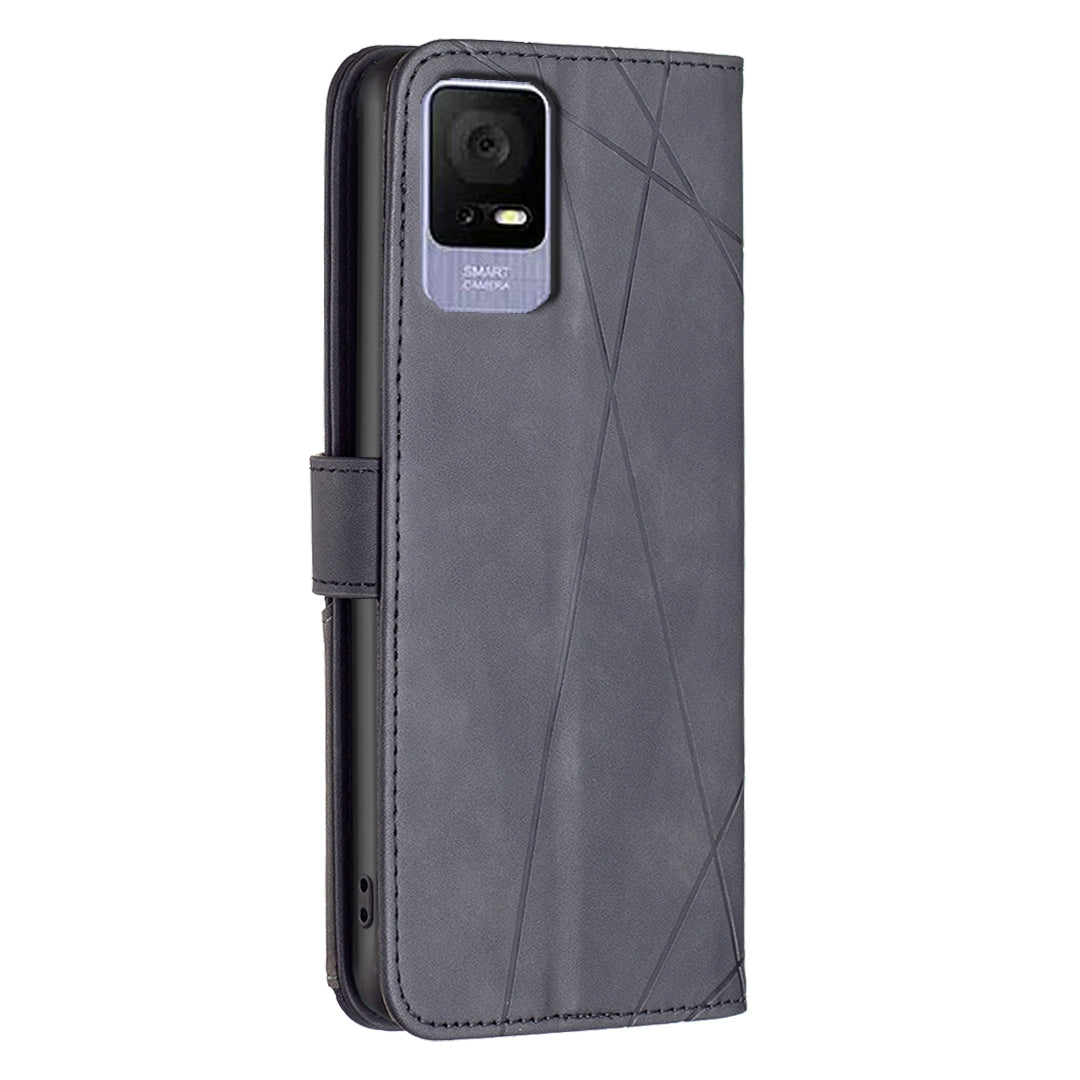 TCL 405 Wallet Case – Rhombus Texture PU Leather, Magnetic Buckle, Card Slots, Stand Function, Shockproof Protective Cover