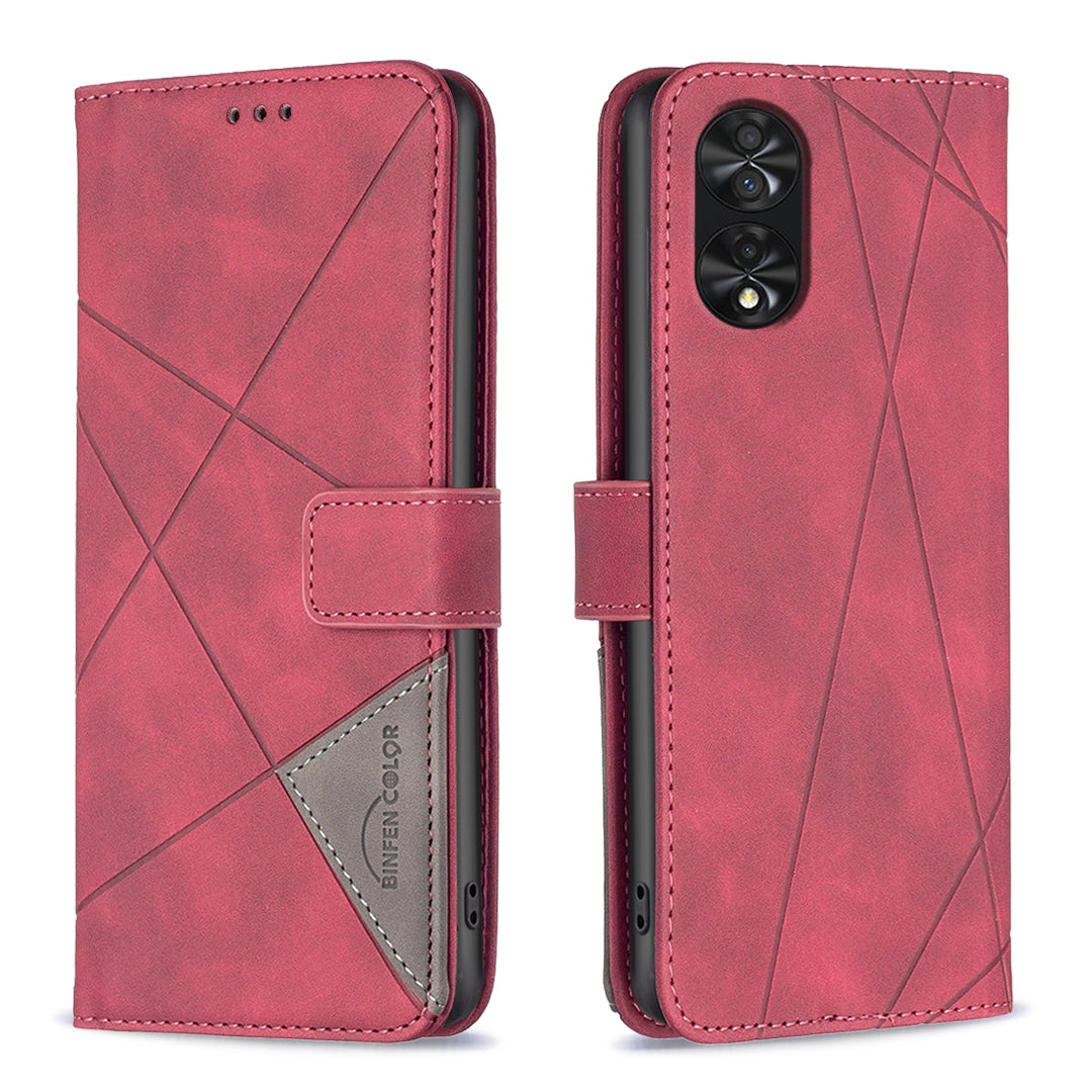 TCL 40 NxtPaper Wallet Case – Rhombus Texture PU Leather, Magnetic Buckle, Card Slots, Stand Function, Shockproof Protective Cover