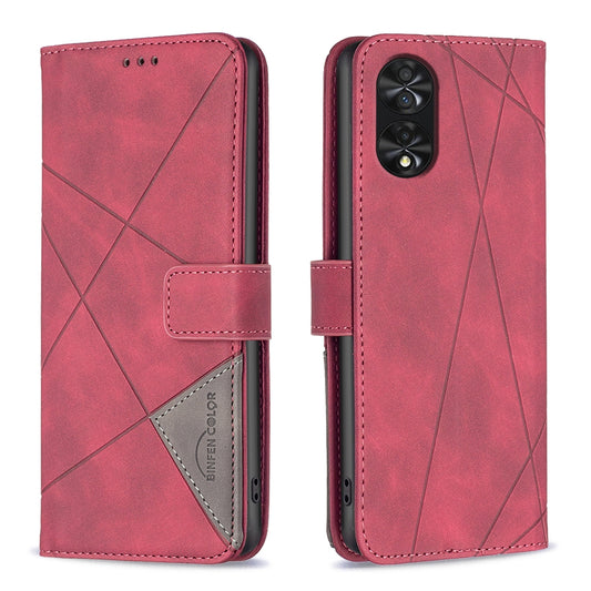 TCL 40 NxtPaper Wallet Case – Rhombus Texture PU Leather, Magnetic Buckle, Card Slots, Stand Function, Shockproof Protective Cover