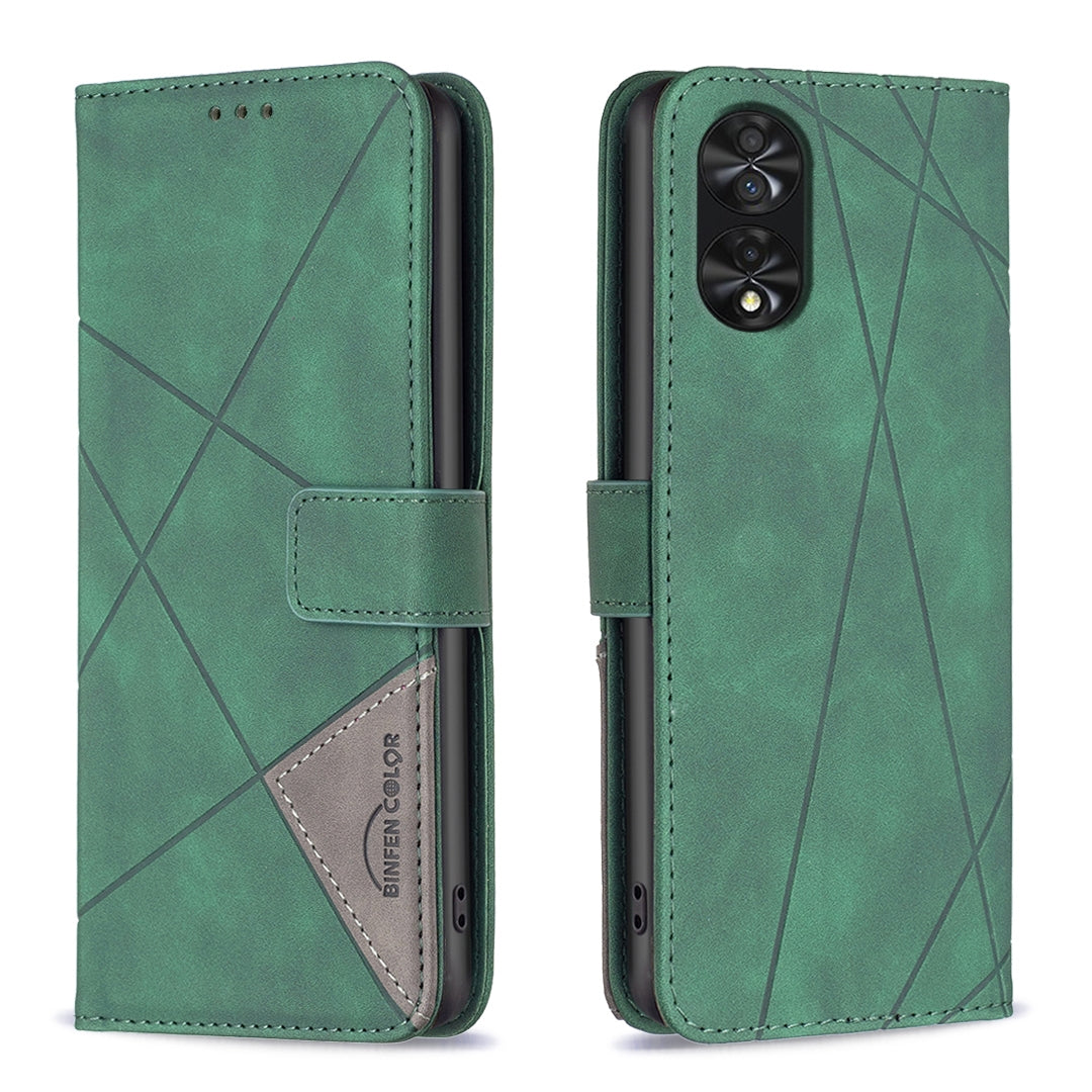 TCL 40 NxtPaper Wallet Case – Rhombus Texture PU Leather, Magnetic Buckle, Card Slots, Stand Function, Shockproof Protective Cover