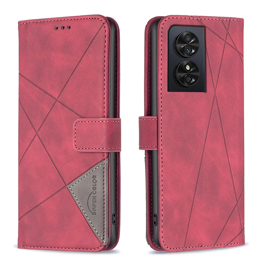 TCL 50 SE Wallet Case – Rhombus Texture PU Leather, Magnetic Buckle, Card Slots, Stand Function, Shockproof Protective Cover