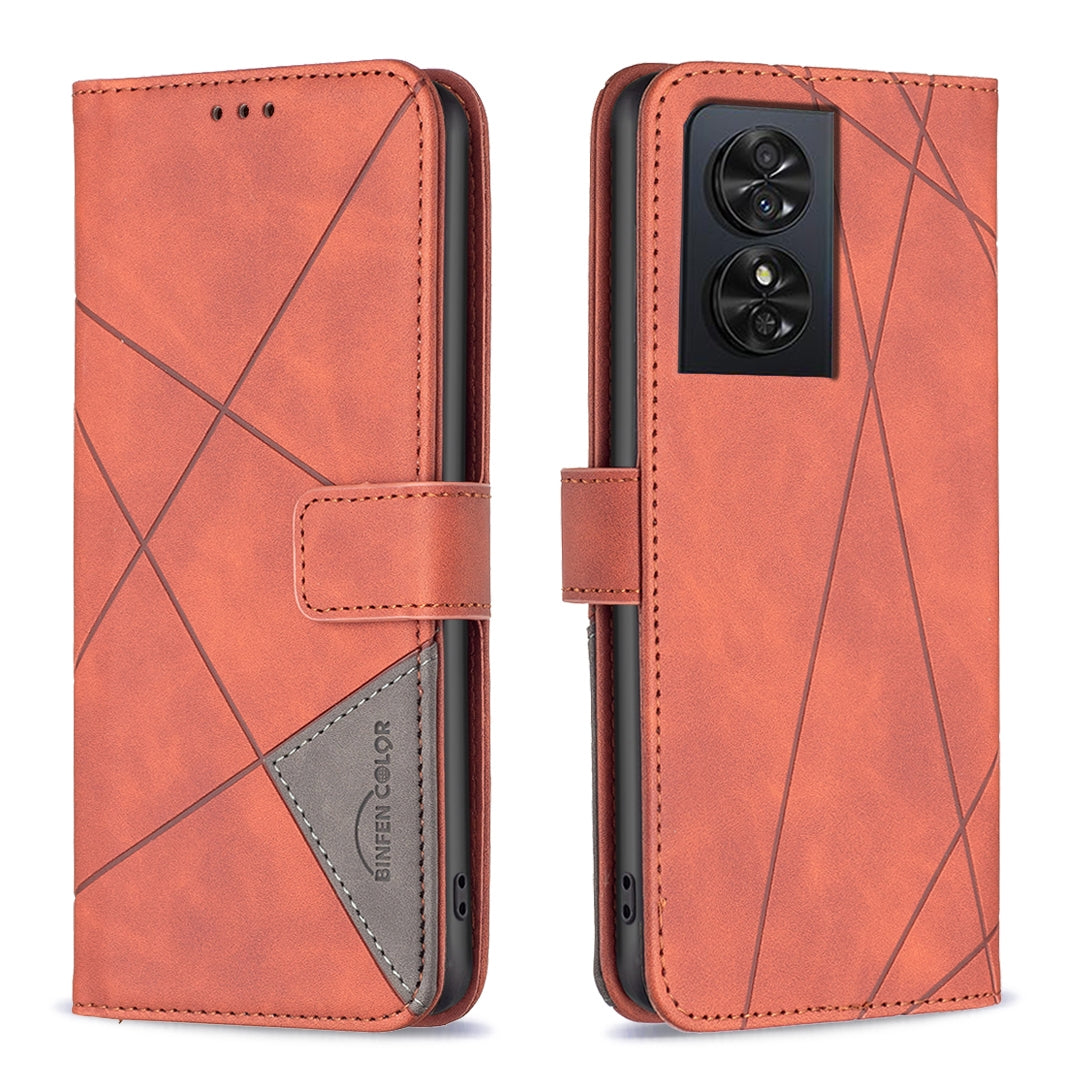 TCL 50 SE Wallet Case – Rhombus Texture PU Leather, Magnetic Buckle, Card Slots, Stand Function, Shockproof Protective Cover