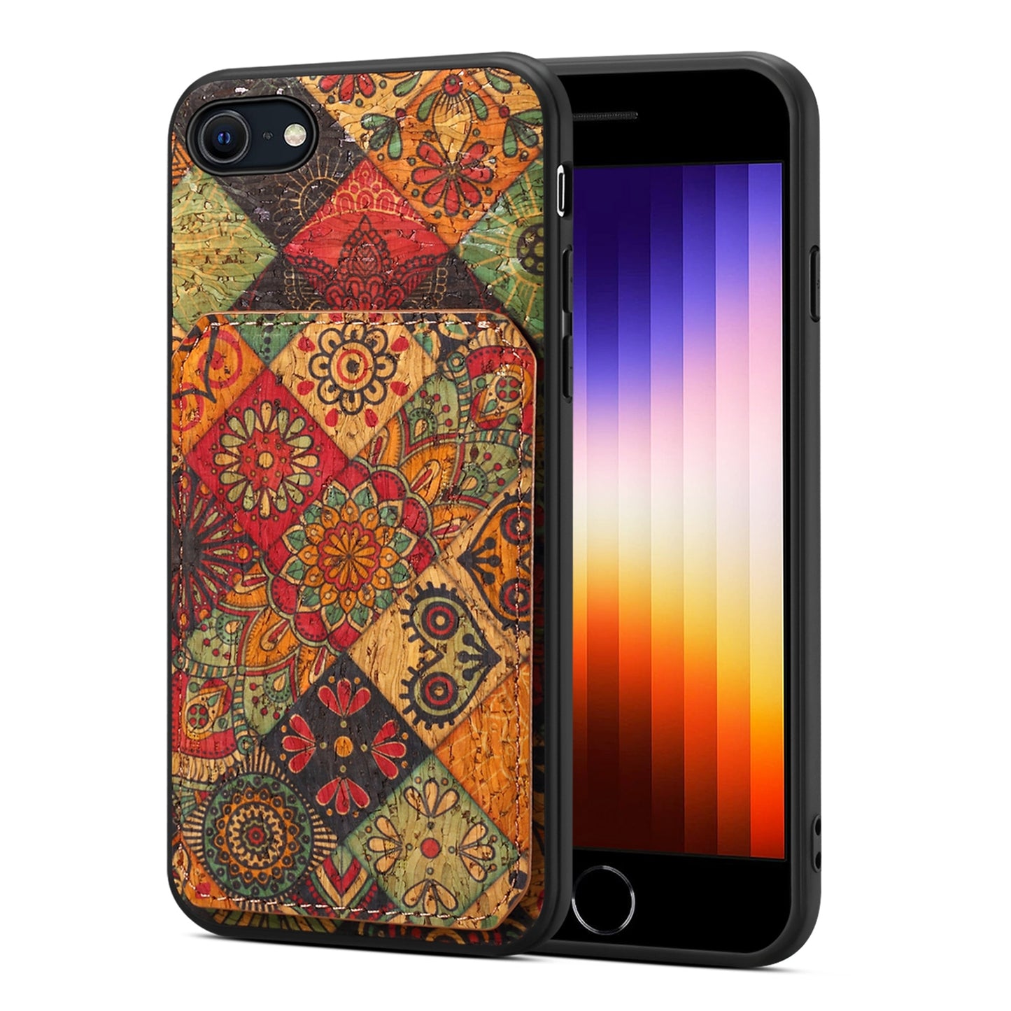 iPhone SE 2022/2020 Dual Card Slot Holder Phone Case – Patterned Design, Scratch & Dirt Protection, Convenient Holder