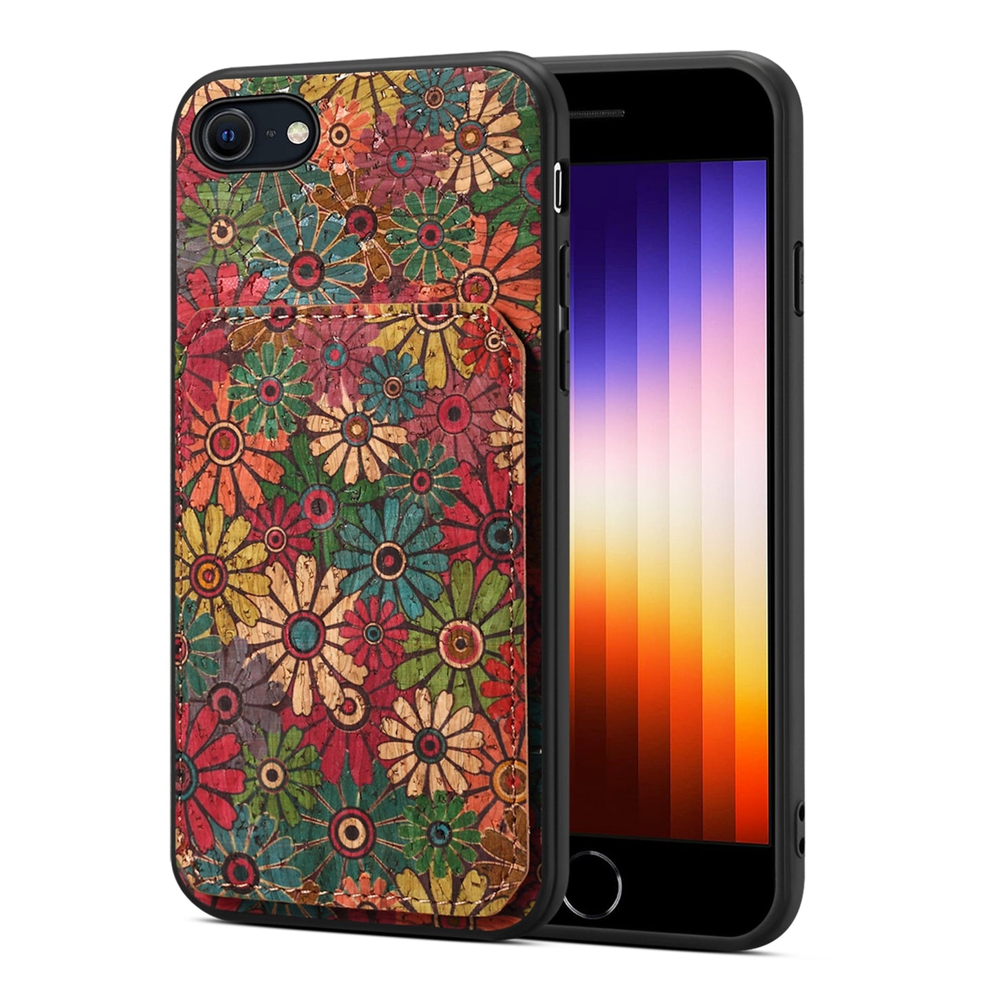 iPhone SE 2022/2020 Dual Card Slot Holder Phone Case – Patterned Design, Scratch & Dirt Protection, Convenient Holder