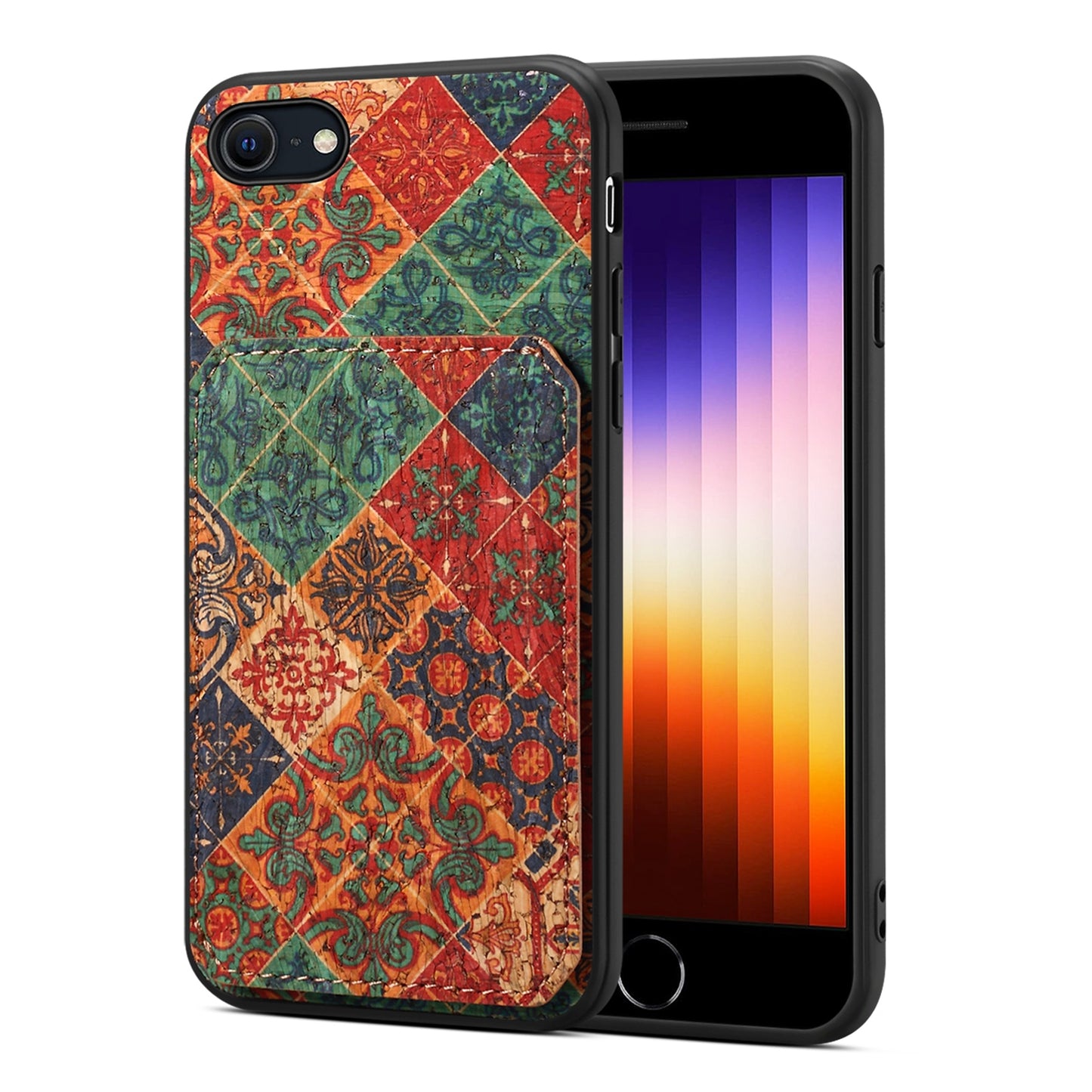 iPhone SE 2022/2020 Dual Card Slot Holder Phone Case – Patterned Design, Scratch & Dirt Protection, Convenient Holder