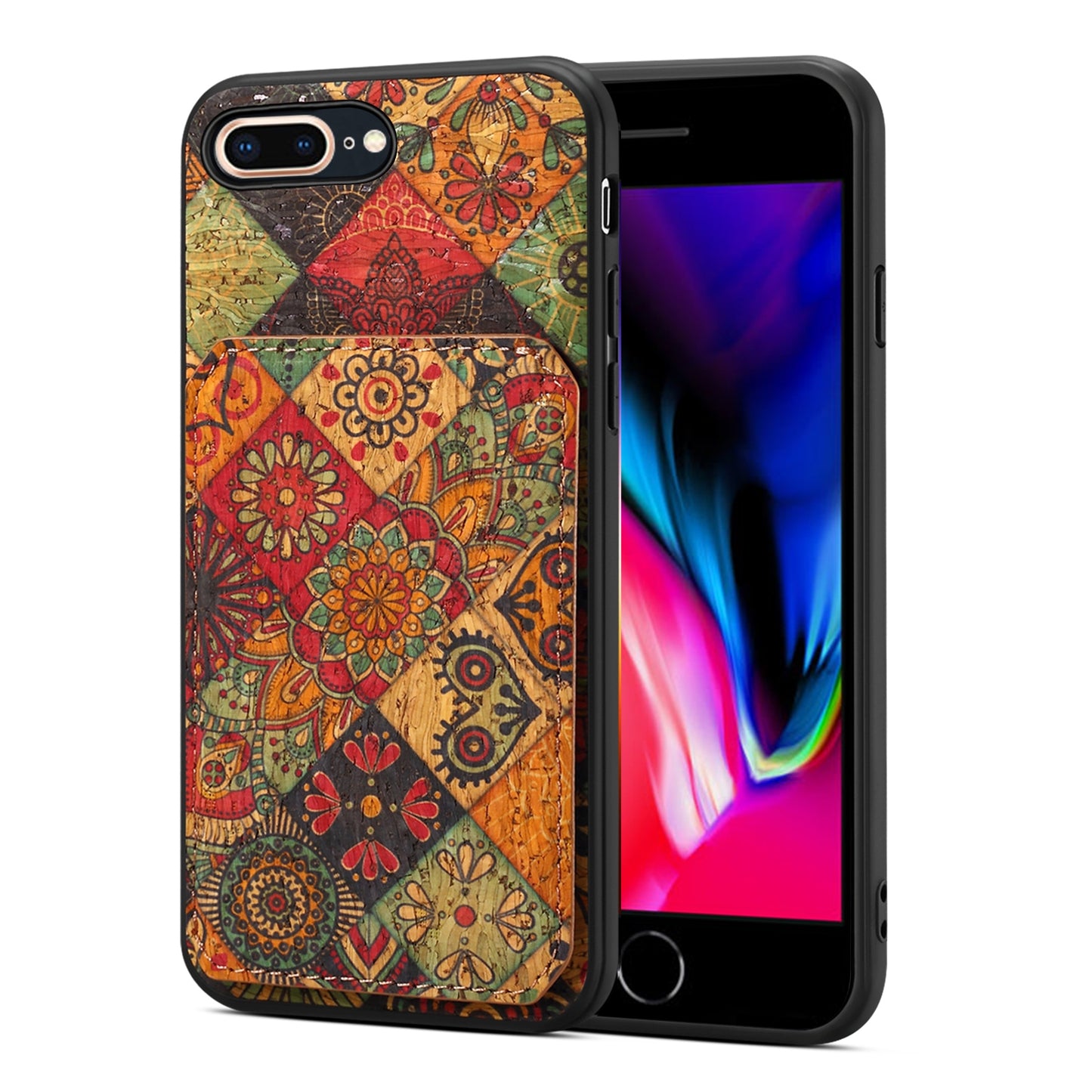iPhone 7 Plus/8 Plus Dual Card Slot Holder Phone Case – Patterned Design, Scratch & Dirt Protection, Convenient Holder