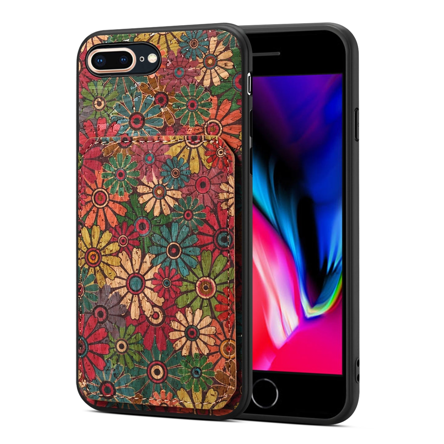 iPhone 7 Plus/8 Plus Dual Card Slot Holder Phone Case – Patterned Design, Scratch & Dirt Protection, Convenient Holder