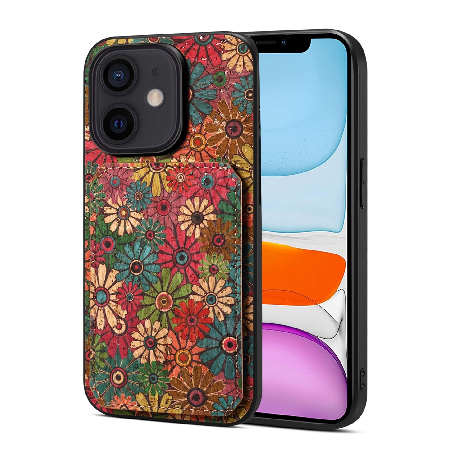 iPhone 11 Dual Card Slot Holder Phone Case – Patterned Design, Scratch & Dirt Protection, Convenient Holder