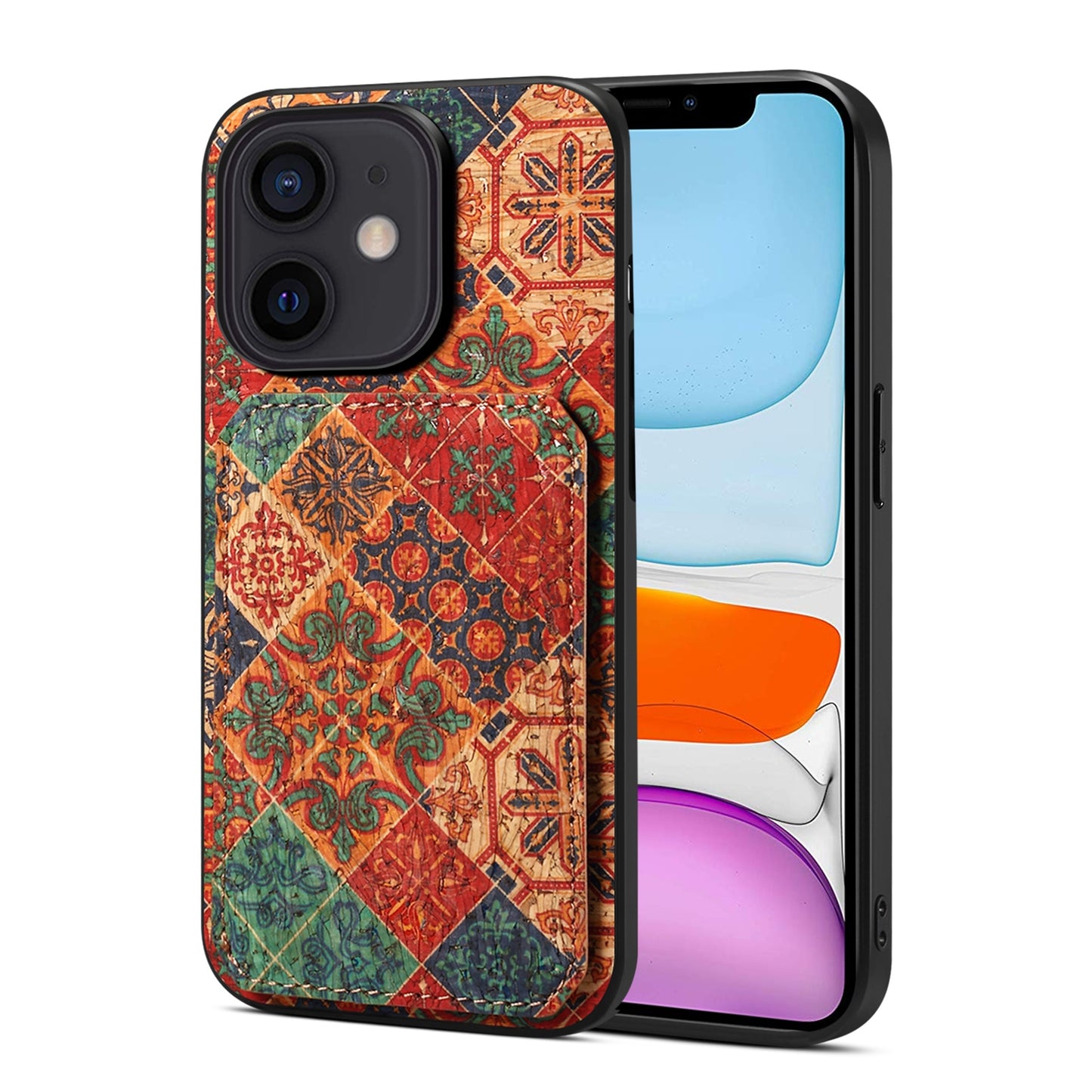 iPhone 11 Dual Card Slot Holder Phone Case – Patterned Design, Scratch & Dirt Protection, Convenient Holder