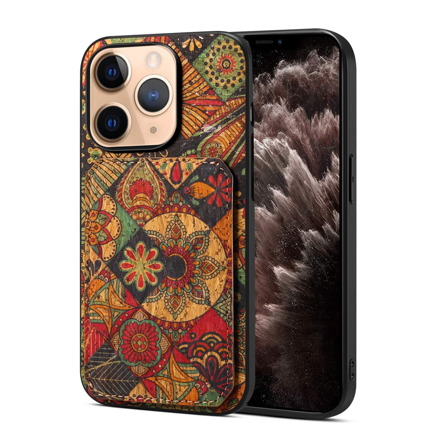 iPhone 11 Pro Dual Card Slot Holder Phone Case – Patterned Design, Scratch & Dirt Protection, Convenient Holder