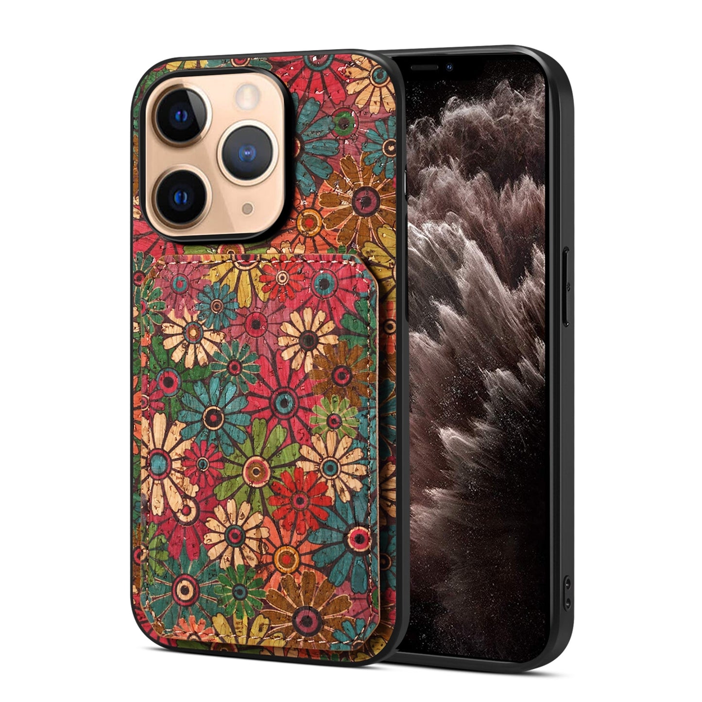 iPhone 11 Pro Dual Card Slot Holder Phone Case – Patterned Design, Scratch & Dirt Protection, Convenient Holder