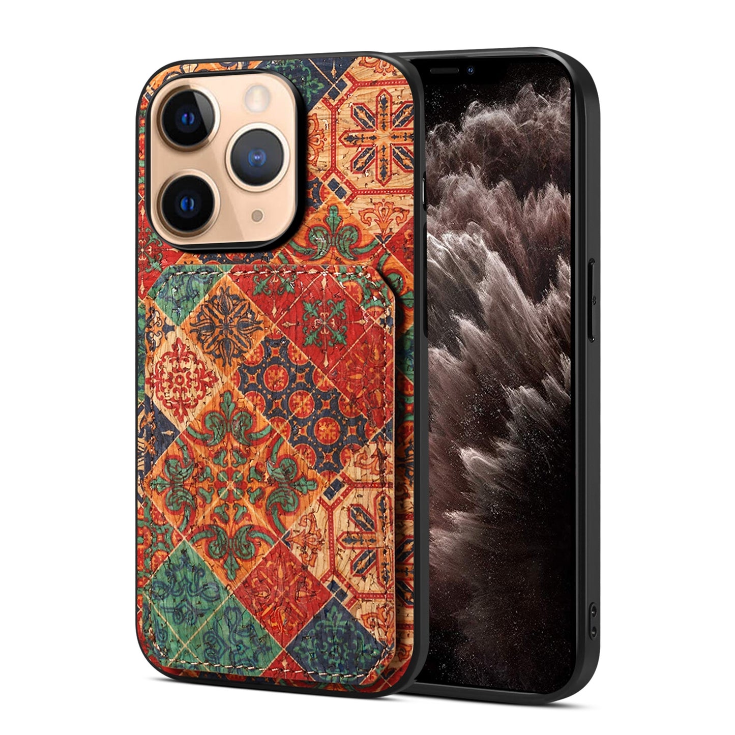 iPhone 11 Pro Max Dual Card Slot Holder Phone Case – Patterned Design, Scratch & Dirt Protection, Convenient Holder