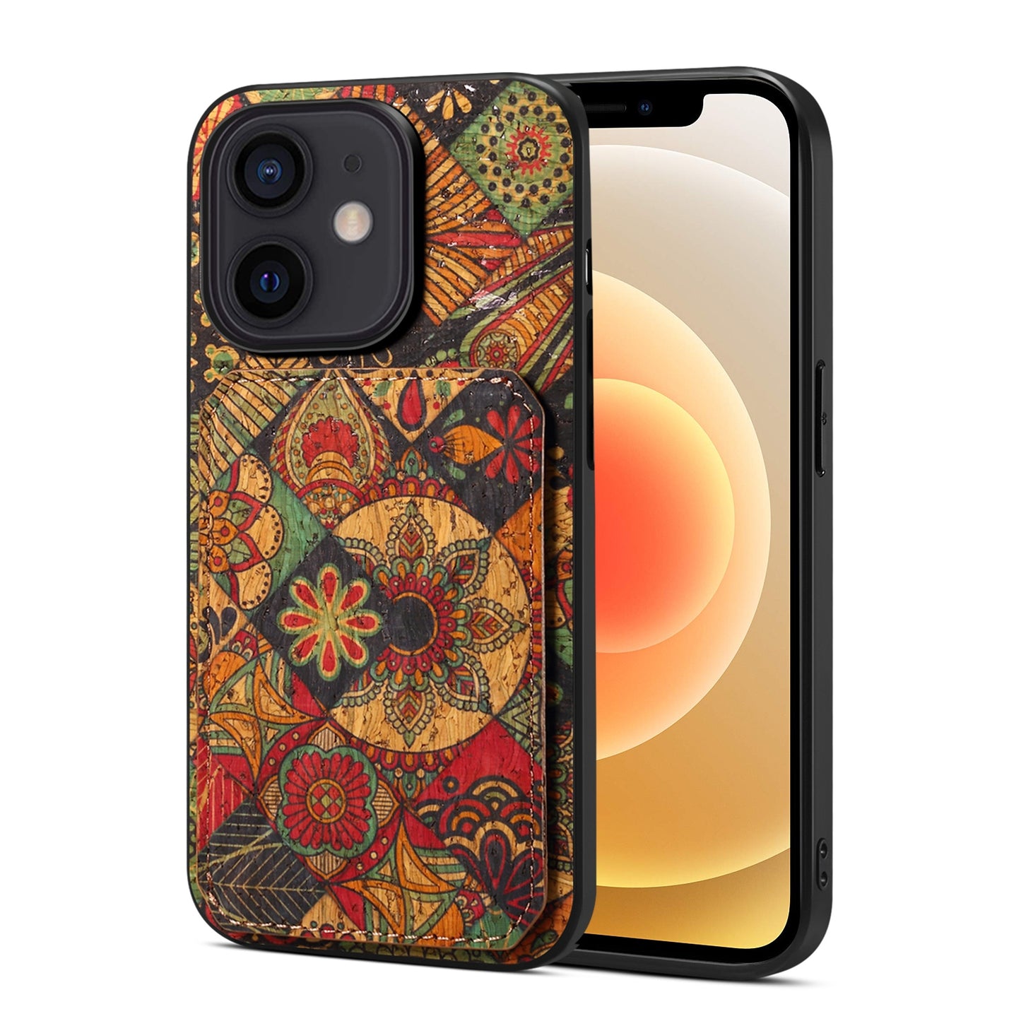 iPhone 12 Dual Card Slot Holder Phone Case – Patterned Design, Scratch & Dirt Protection, Convenient Holder